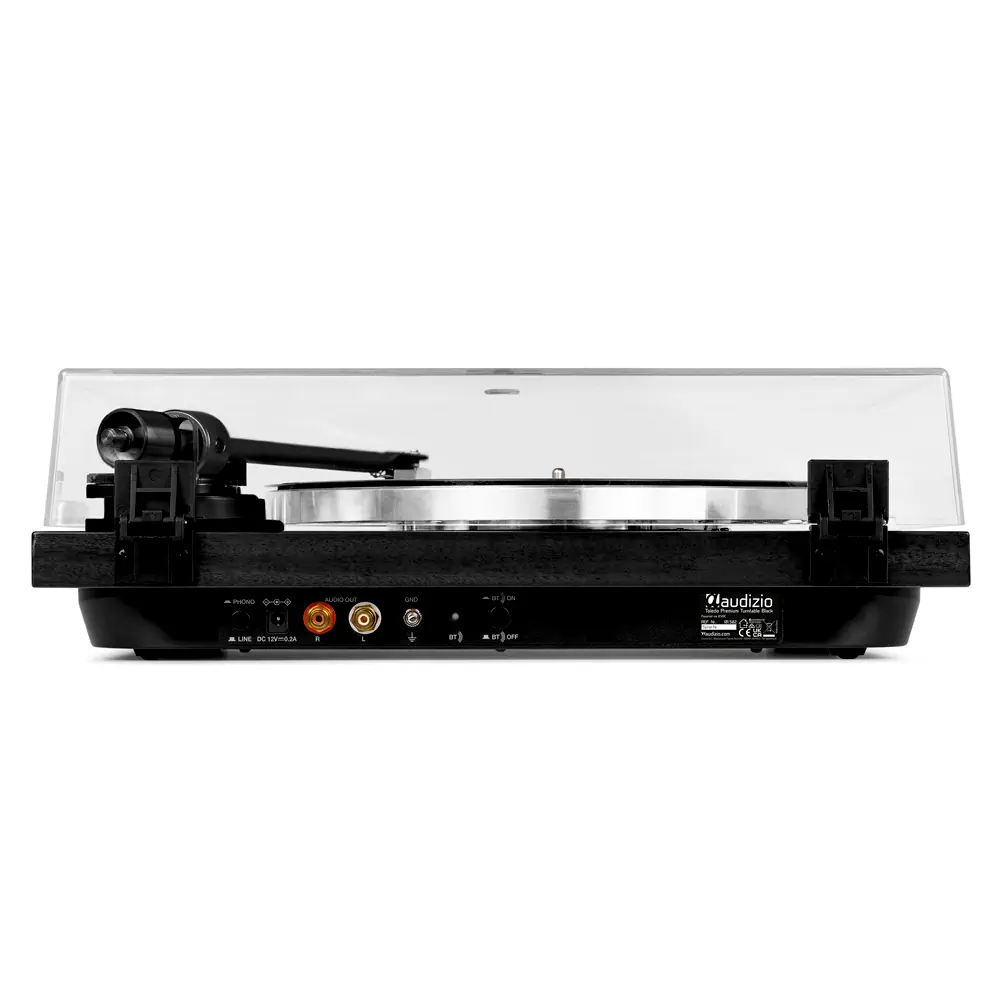 Vista trasera del tocadiscos modelo Toledo de la marca Audizio de color negro.